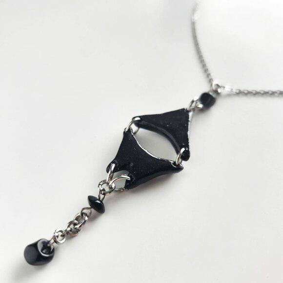 Vintage unique gothic abstact modernist black clay silver rosary necklace - Picture 8 of 8